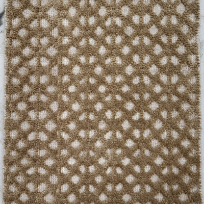 Hand-Knotted Wool Rug – Modern Beige with Olive Grid Pattern