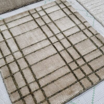 Loom Knotted Modern Rug – Beige & Olive Grid Pattern