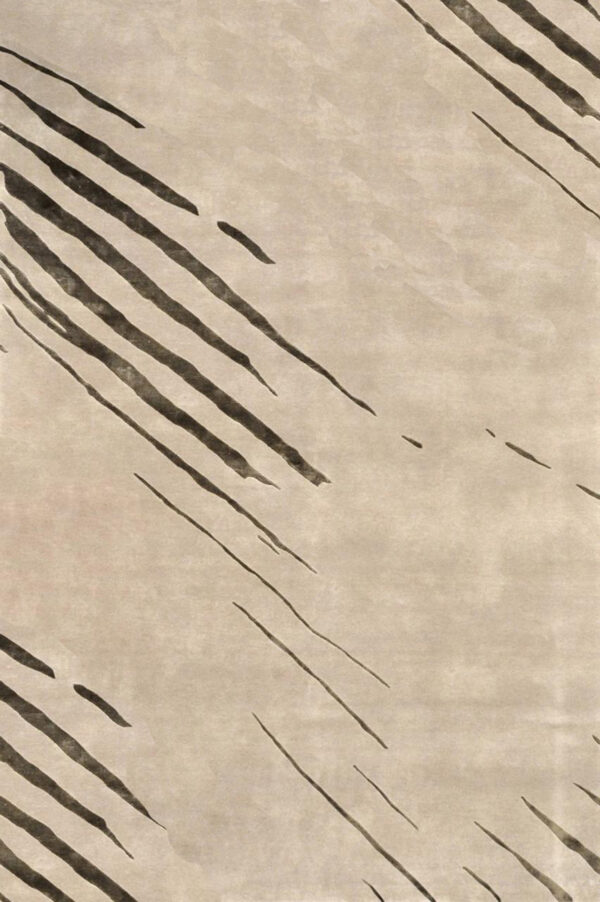 Indo-Tibetan Beige Area Rug with Modern Stripe - Image 4