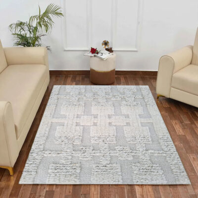 Handmade Textured Wool Rug – Geometric Raised Pattern in Ivory & Cream | Modern Area Carpet
